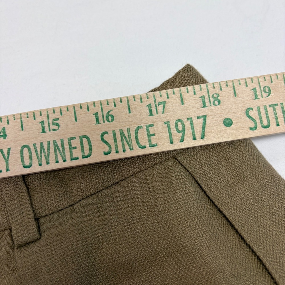 Harold Powell Linen Trousers Mens 42 Brown Pleated Cuffed Herringbone Old Money - Picture 6 of 8